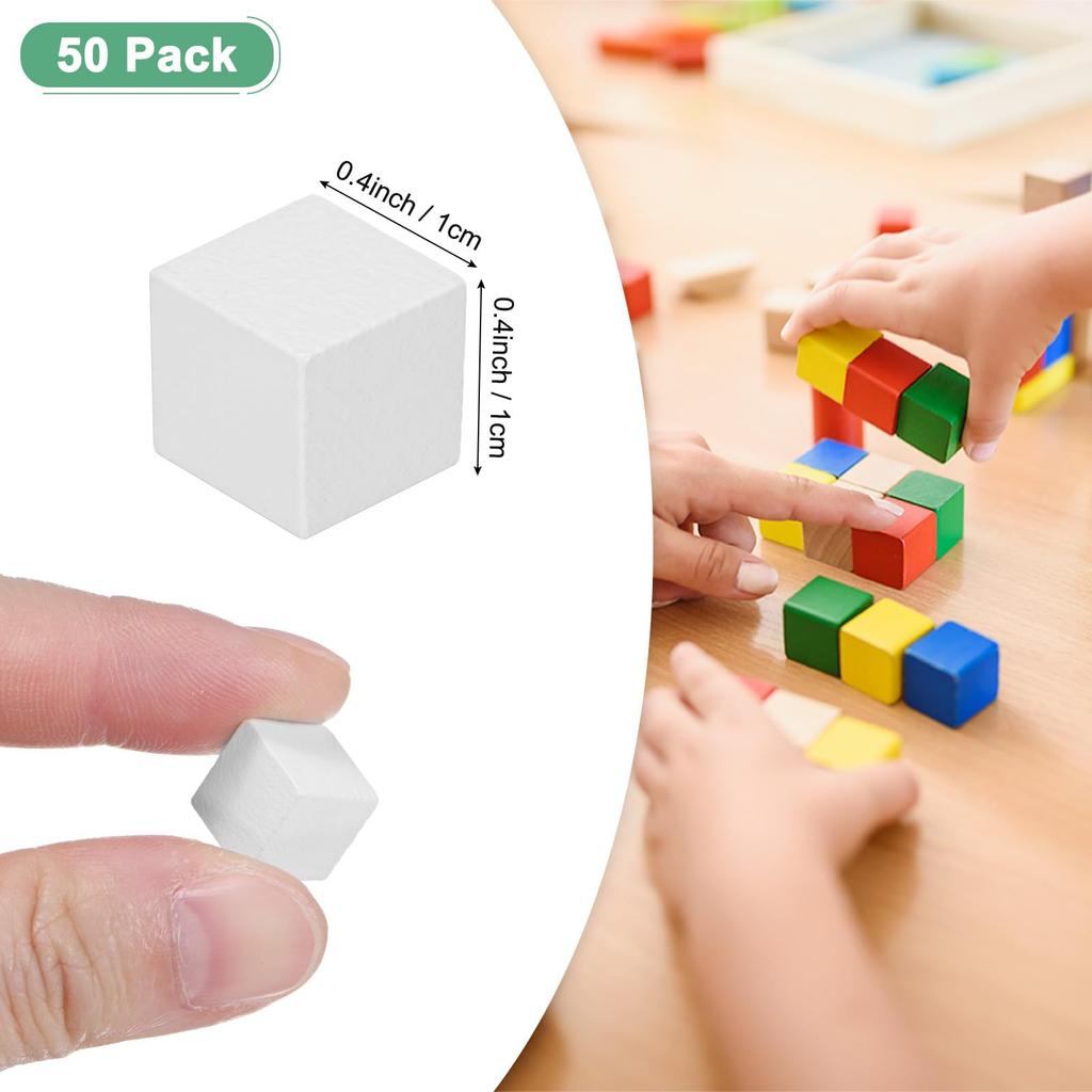 METERXITY 50-Piece DIY Wooden Cubes, 0.4" (1cm) Colored Natural Wood Blocks for Crafts, Puzzles, Games, Weddings, Home Decor, Dice, and Building,