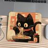 Square Mouse Pad Vintage Japanese Black Cat Ramen Print Stitched Edge Anti‑Slip Rubber Desk Mat for Gaming Working Home Office