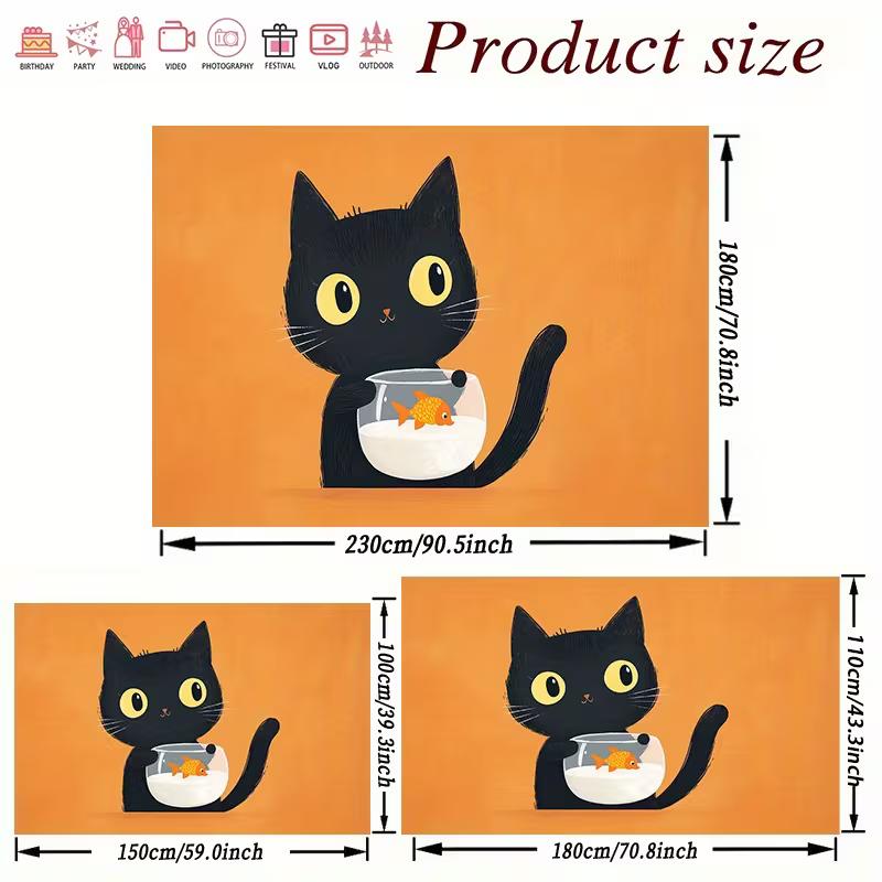 2D Simple Art Black Cat & Goldfish Dorm Wall Hanging