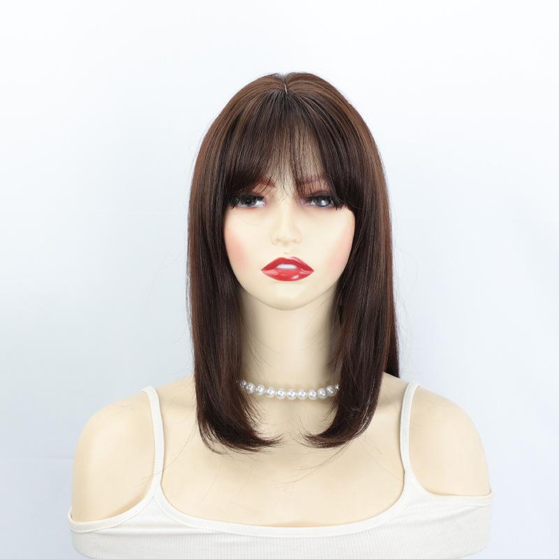 

Премиальные синтетические длинные прямые парики для женщин, натуральные прически, повседневный парик с челкой, смешанный коричневый парик с мелированием, блонд