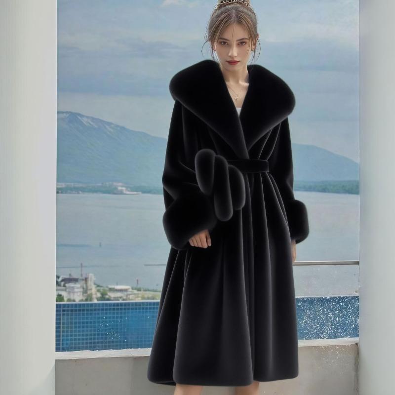 New Winter Environmentally Friendly Fur Coat Coat Women's Medium and Long Large Fur Collar Fashion Thickened Fur Cuff Temperament