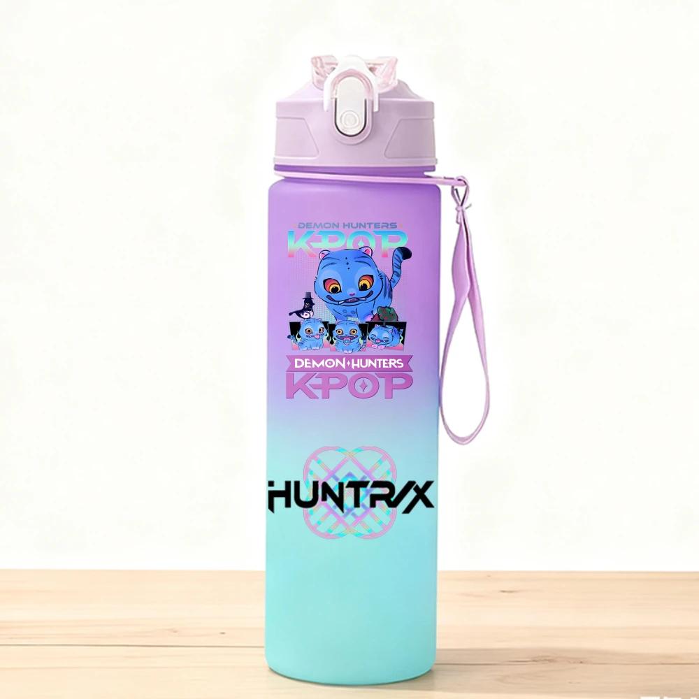 750ML KPop Demon Hunters Sport Water Bottle Adorable Cartoon Anime Plastic Cup Portable Cold Drink Box designed for Children Children