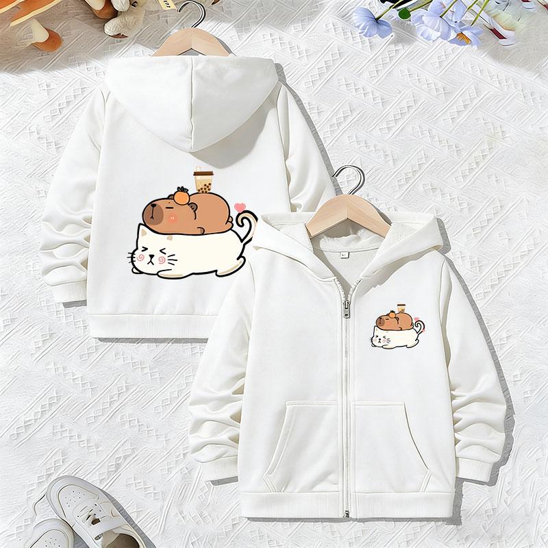 Hoodie Capybara Jacket Kids Boys Girls Zipper Autumn Trendy Animal Cartoon Sweatshirts