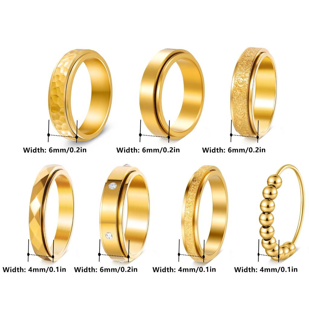 Xiyin Titanium Steel Zirconia Diamond Rotating Couple Rings Set - 7 Pieces
