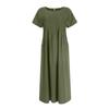 Women's Fashion Color Round Neck Pocket Pleated Short Sleeve Cotton And Linen Dress