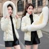 European and American Waist-hugging Cotton Jacket for Women, Short Winter Loose Thickened Large Fur Collar Coat