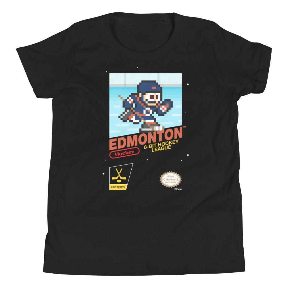 Edmonton Oilers Hockey Team Jersey 8-bit Nintendo Youth Kid Child T-Shirt 2XL