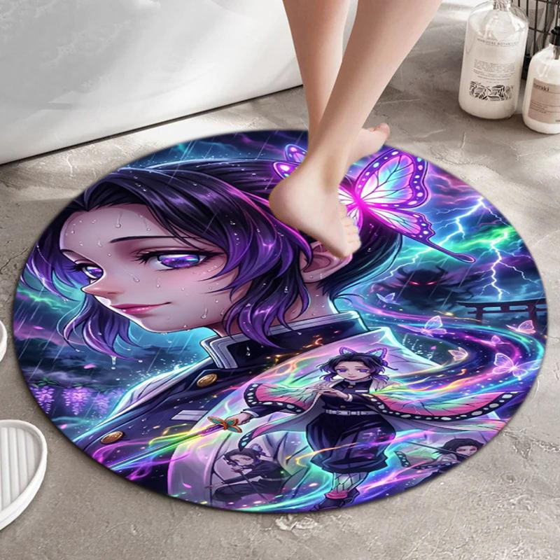 Classic Japanese-style Cartoon Demon Slayer Round Rug, Home Soft Decorative Anti-slip Yoga Mat and Chair Mat, Outdoor Floor Mat Carpet K27