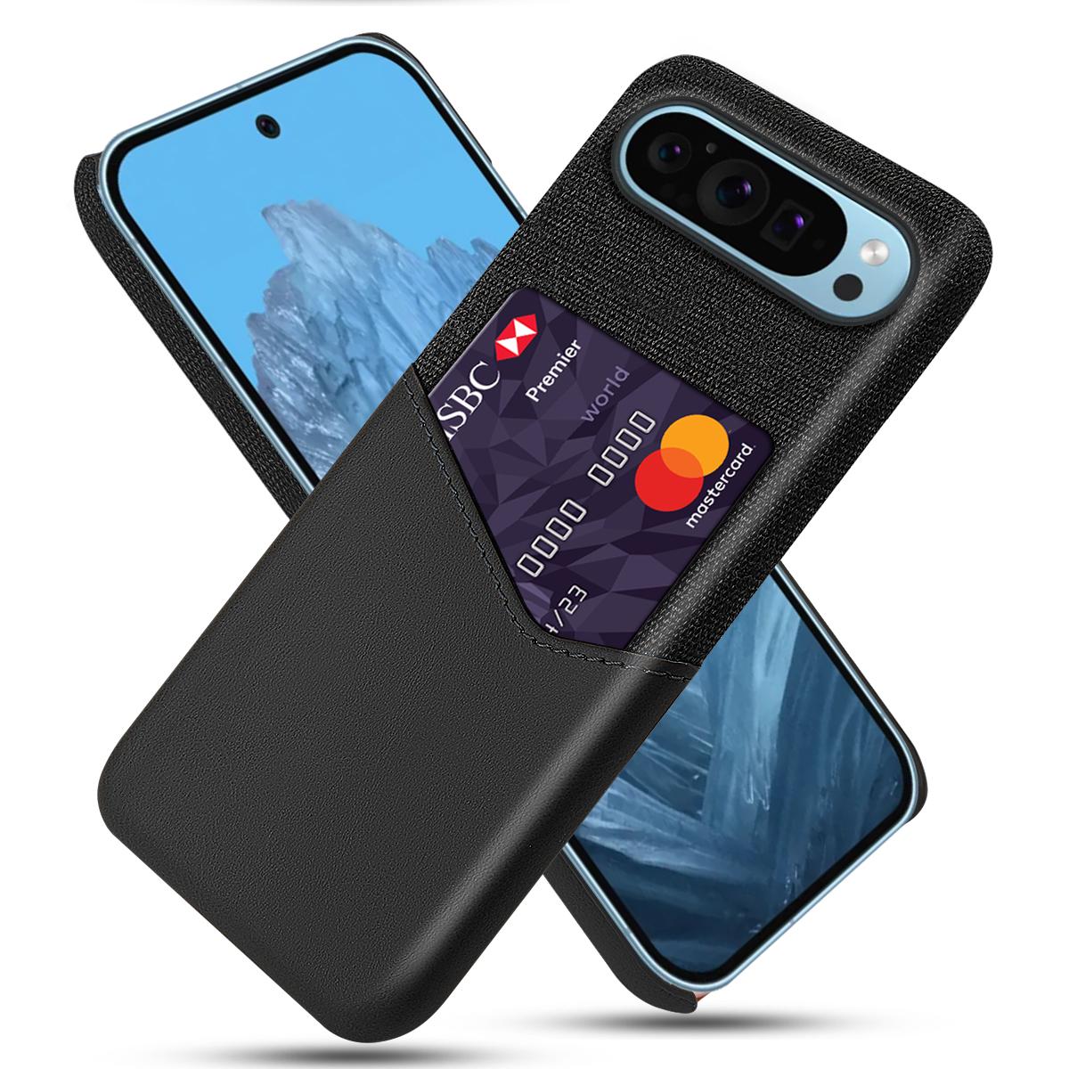 

Чехол для Google Pixel 9/Pixel 9 Pro Противоударный Слот для карт Текстура ткани Чехол для смартфона Black