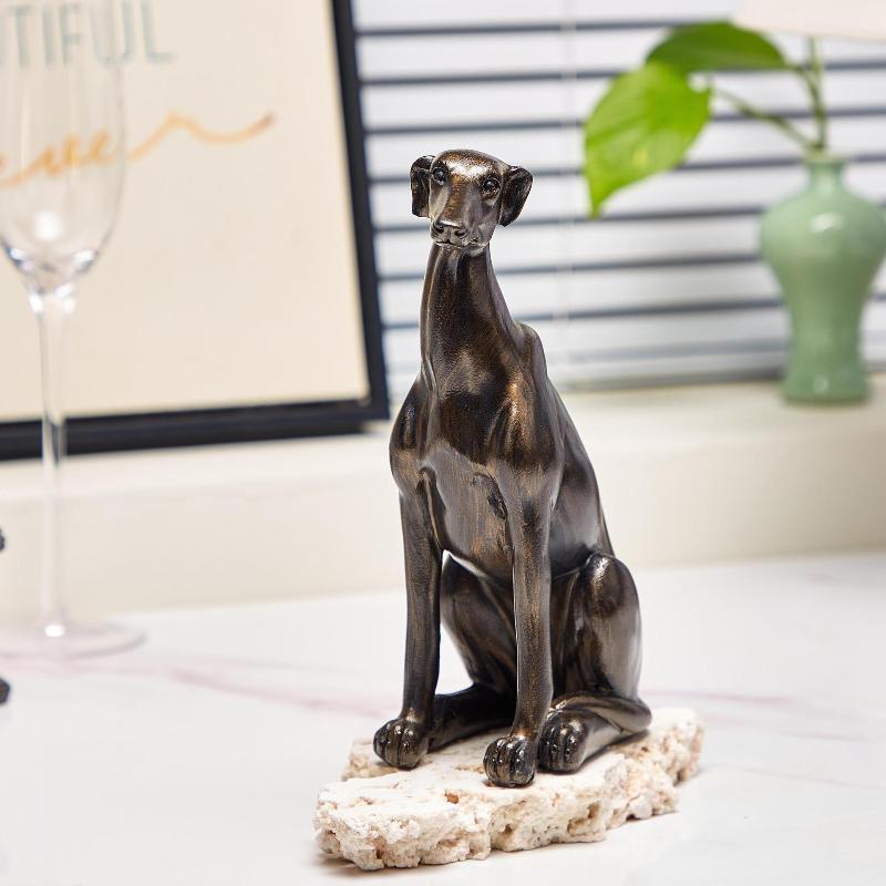 Antique Bronze Vintage Greyhound Dog Statue Resin Animal Figurine for Anniversary Gift Living Room Home Decor Accent