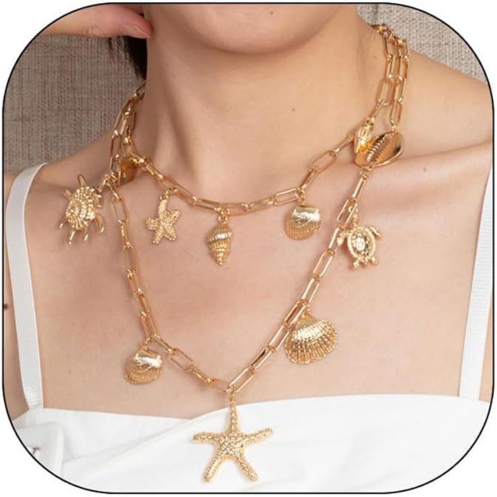 Paper Clip Necklace Bow Pentagram Shell Pearl Love Denim Boots Necklace