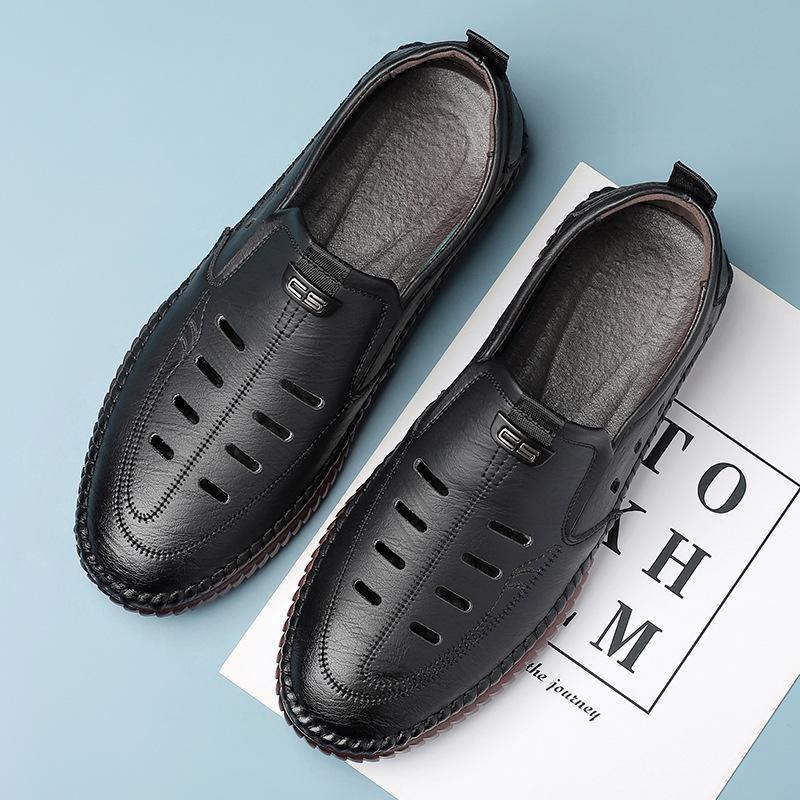 Men's shoes 2025 summer new sandals men's hollow hole shoes men's casual foot cool leather shoes