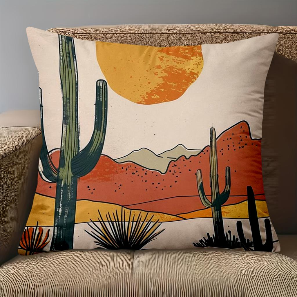 1 Pieces Boho Desert Cactus Sunset Throw Pillow Covers Pattern Cushion Cover Suitable For Sofa Bedroom Car Pillow Cover