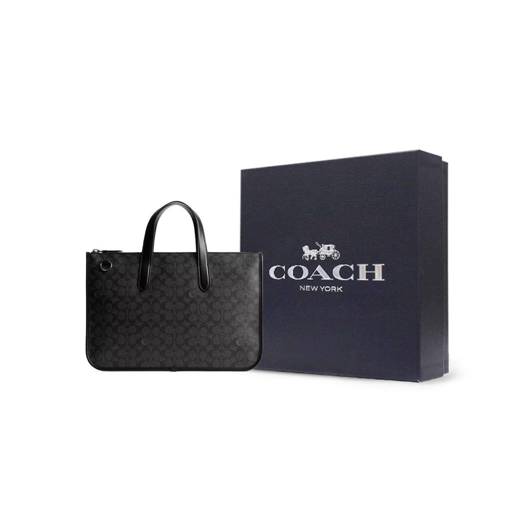 Coach Isaac 40 Logo Zipper Closure Coated Canvas Crossbody Shoulder Tote Bag Large Men Bags Charcoal CV970-R8E