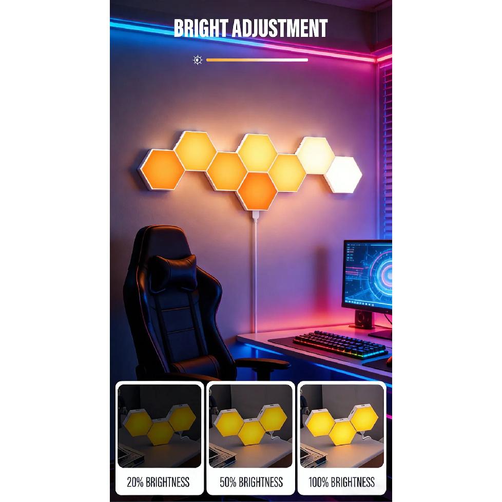 Hexagon Smart RGB Wall Light USB Color Changing Ambient Night Light DIY Mode Music Rhythm Sync APP Control for Game Room Bedroom