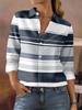 Casual Fashion Women's Outdoor Long-sleeved Cardigan Shirt Picture with Blue, White and Gray Stripes