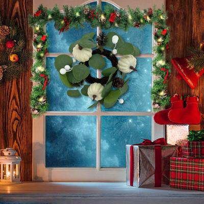 Yousheng Christmas Cabinet Wreath Pine Needles Berries Pine Cones Decor Kitchen Shelves Indoor Outdoor Garland Winter Xmas Decoration
