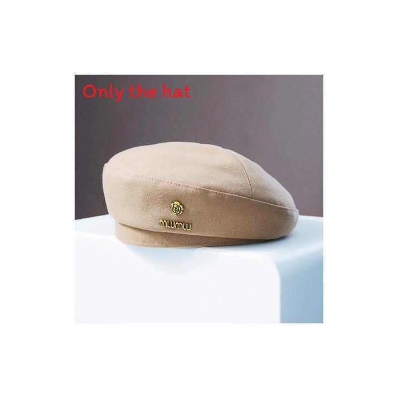 

Vintage Korean Style Beret Hat For Women With Solid Color And Flower Decor For Fall And Winter Fashion хакі