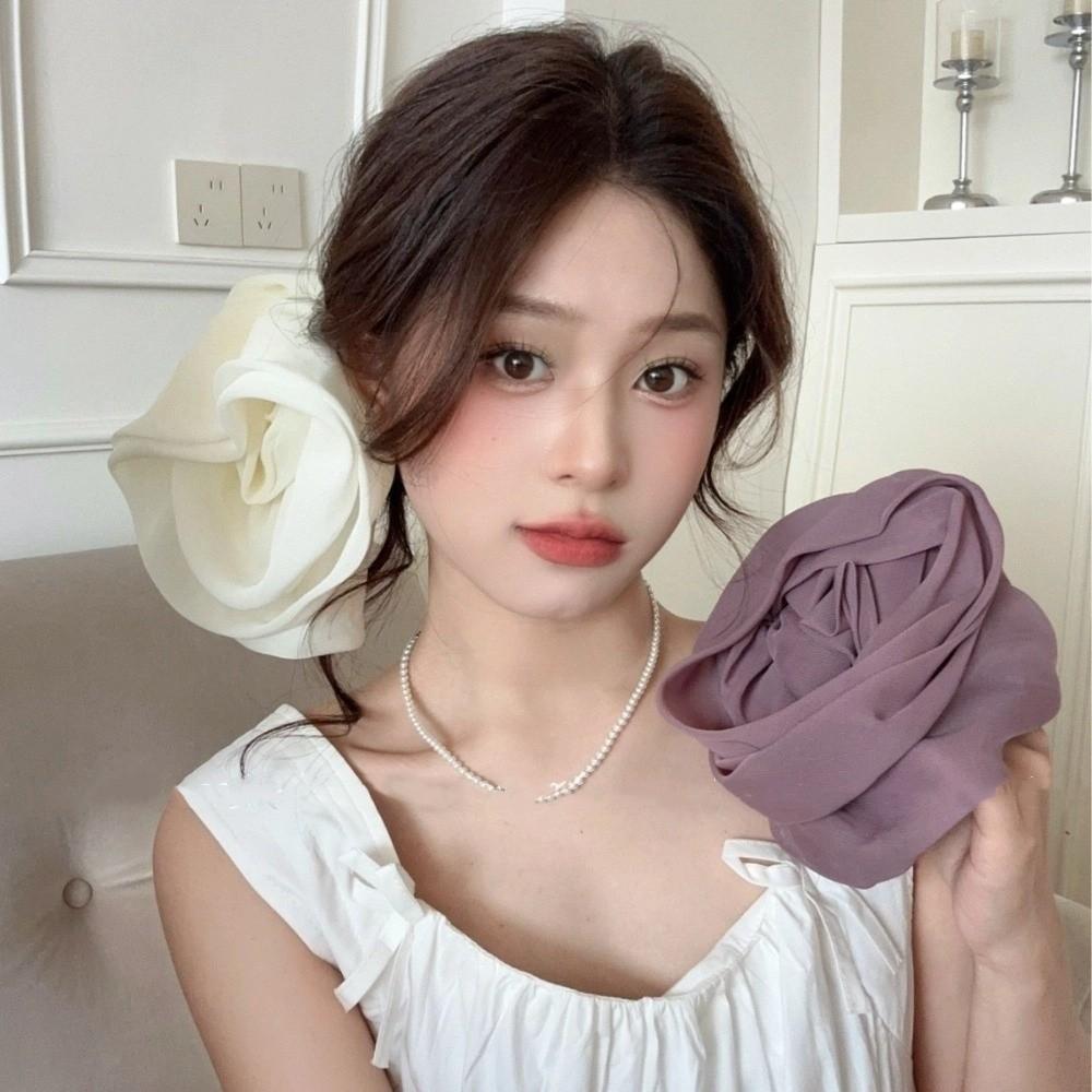Yellow Chiffon Hairpin French Women Barrette Elegant Rose Flower Hair Clips  Seaside