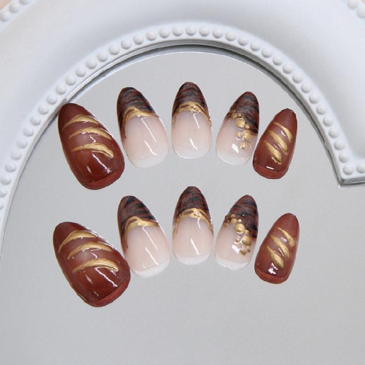 Textured 3D Zebras Pattern False Nail 24pcs Cats Eye Glitters Press On Nail Crystal Rhinestones French Style ABS