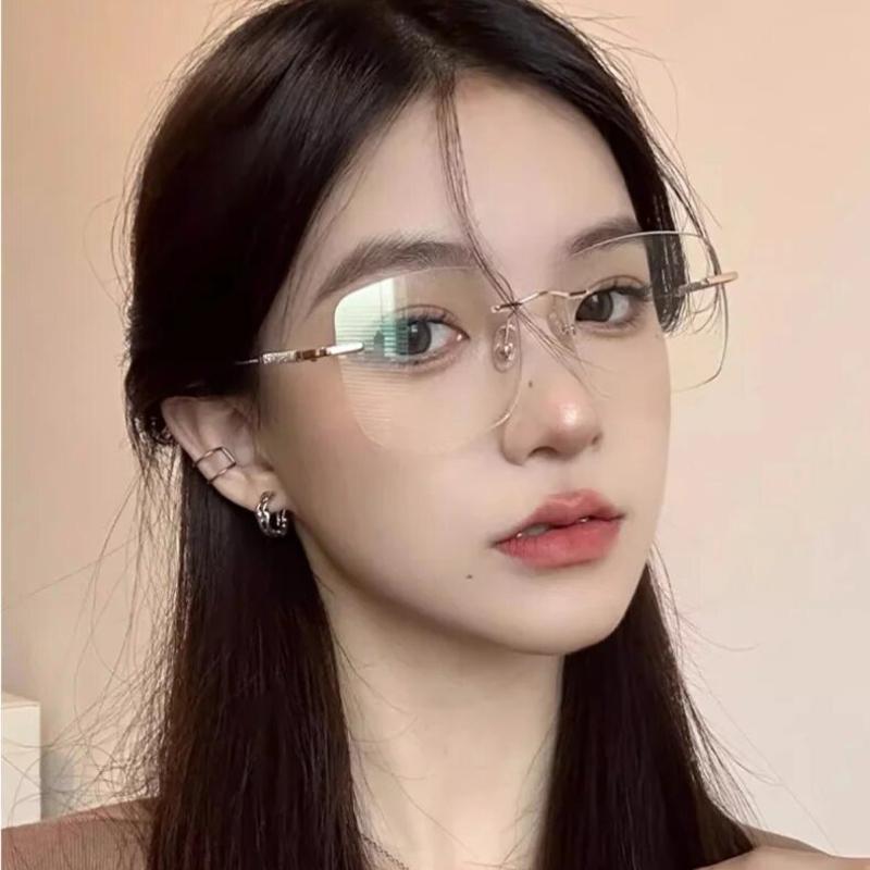 Women's Photochromic Sunglasses Rimless Prescription Glasses Graduated Optical Lenses Myopia Minus