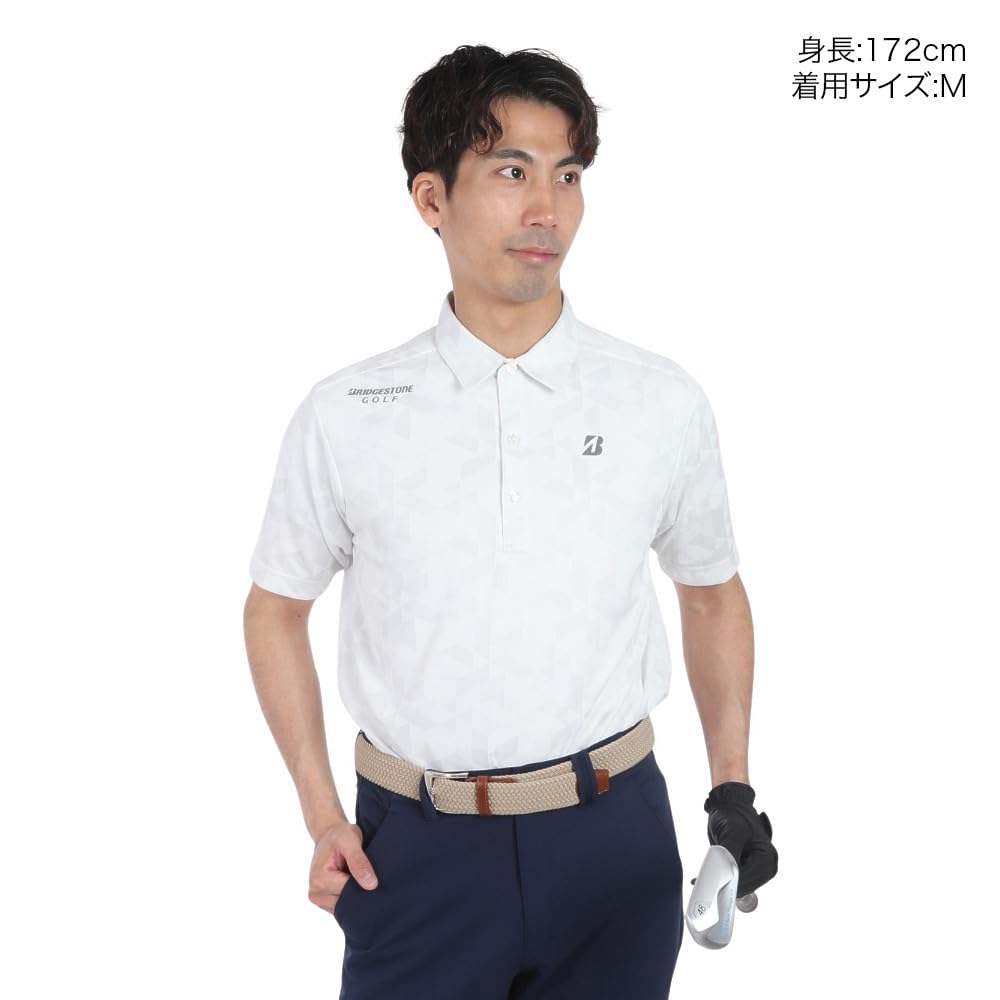 BRIDGESTONE Golf AGM08A Men's Short Sleeve Golf Shirt, White