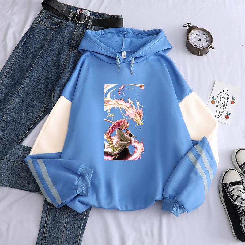 Kanroji Mitsuri Hoodie Demon Slayer Print Sweatshirt Men Women Harajuku Hooded Streetwear Patchwork Long Sleeve Fleece Pullover