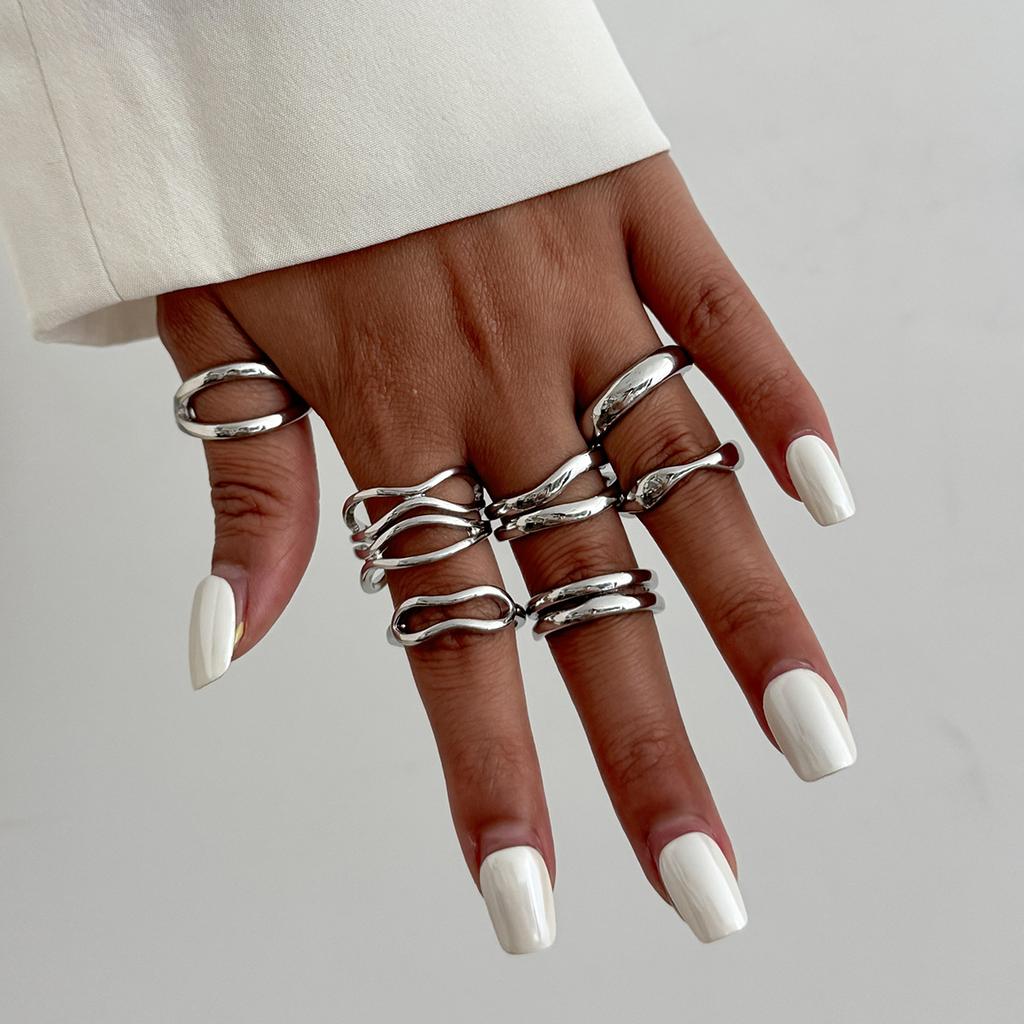 Irregular Liquid Lava Metal Pleated Open Ring, Fashionable Hollow Smooth Joint Ring