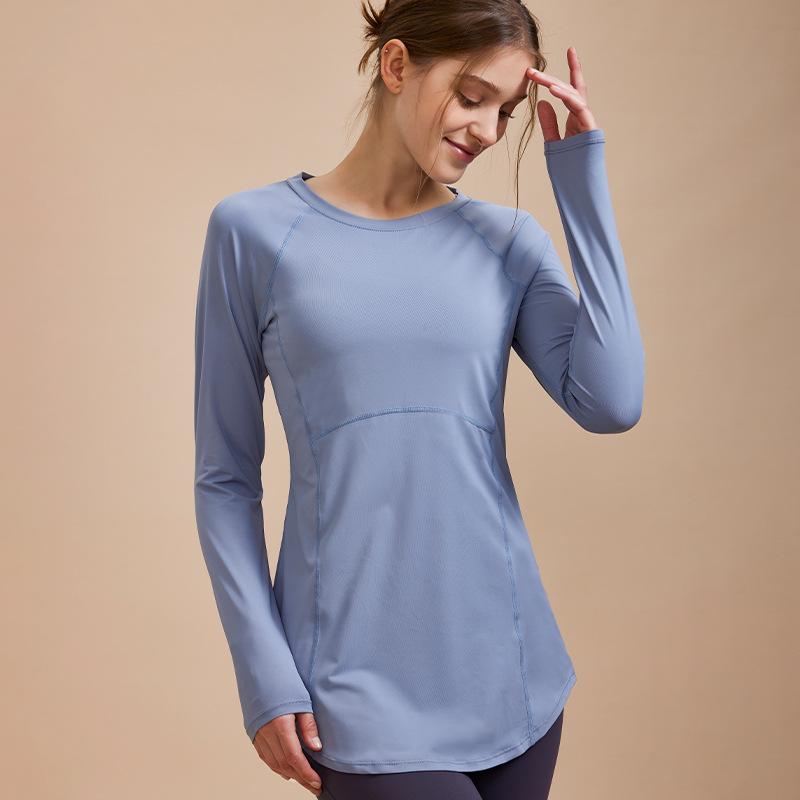 

Женский утягивающий топ для йоги на весну/лето - С длинным рукавом, закрывающий бедра, с красивой спиной, быстросохнущая, дышащая фитнес-футболка XL