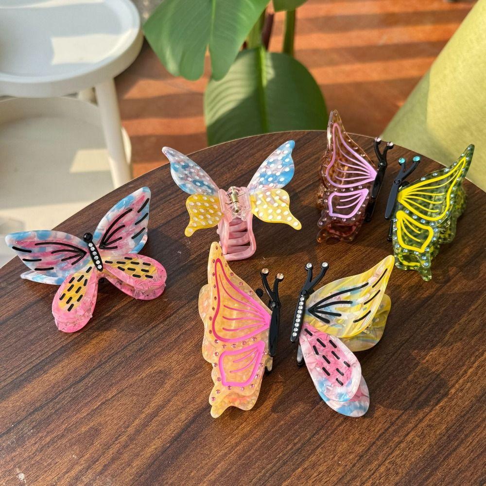 Sweet Acetic Acid Hair Claw Korean Style French Shark Clip Butterfly Acetate Hair Claw  Women