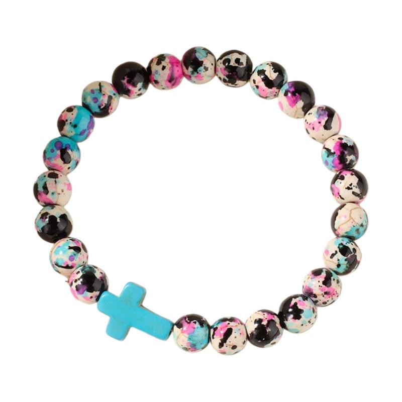 

Women Crosses Beaded Bracelet Ideal Meditation Baptism Faith Gift Colorful Printing Stones Detail 1