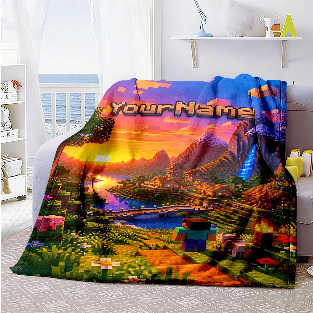 Minecraft 41 Customize Text Blanket Throw Personalized Blanket Soft & Cozy Throw For Sofa Seaside Bed Office Ideal for All Seasons