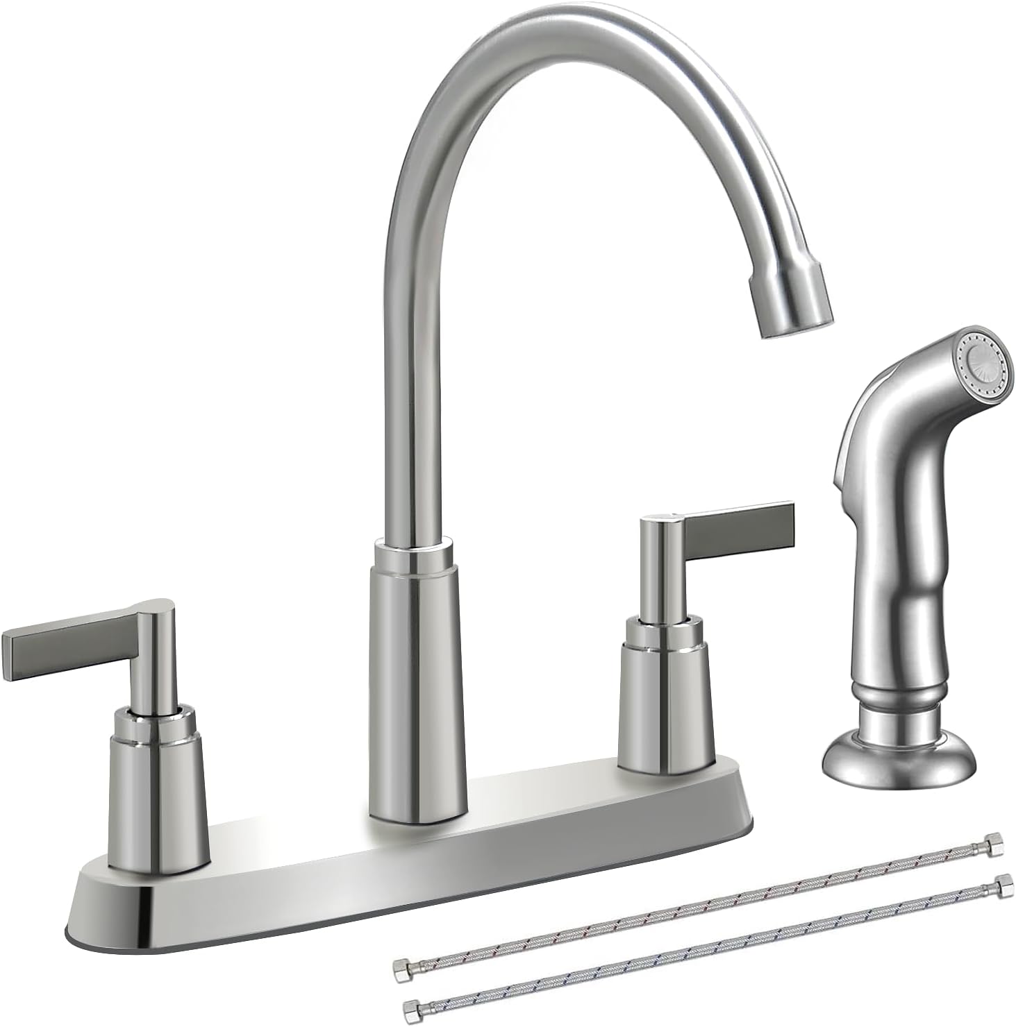 

Kitchen Faucet with Sprayer, Brushed Nickel, 3/4 Hole, Stainless Steel Sink Faucet KMF023L-1