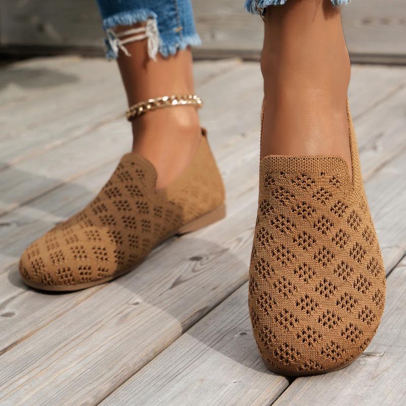 Scarpe Comode Traspiranti a Maglia Lavorata a Maglia con Punta Tonda Piatte Slip-on