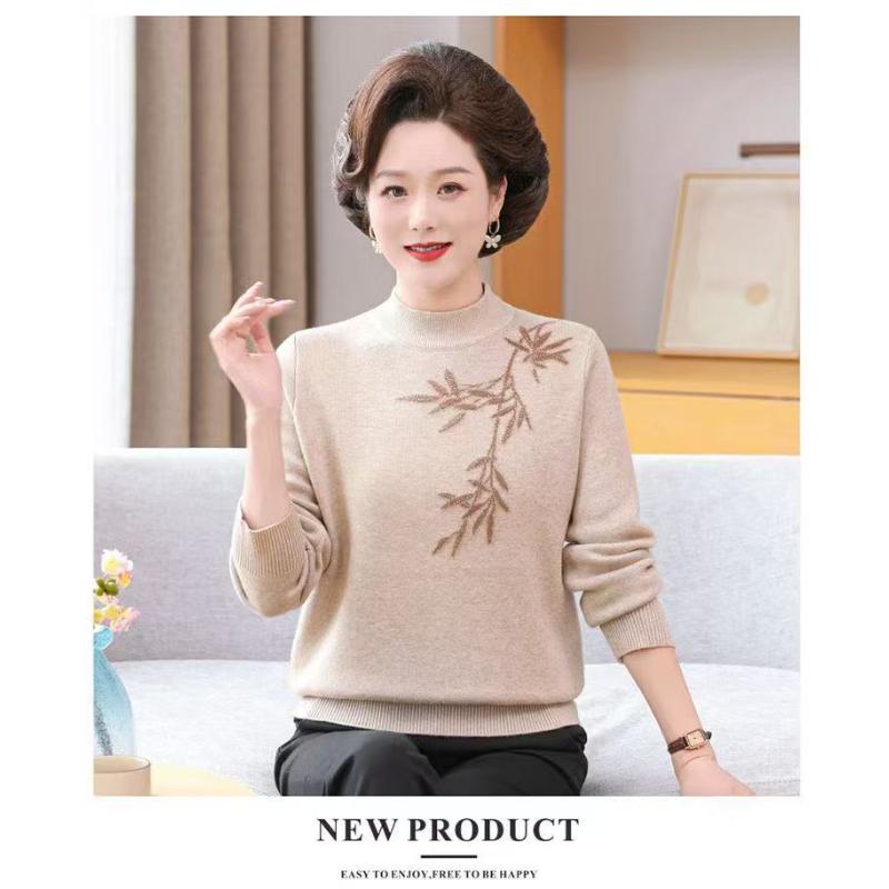 Winter Mother Dress Plus Velvet Thickened Sweater for Women Middle-aged Elderly Fashionable Knitted Base Top