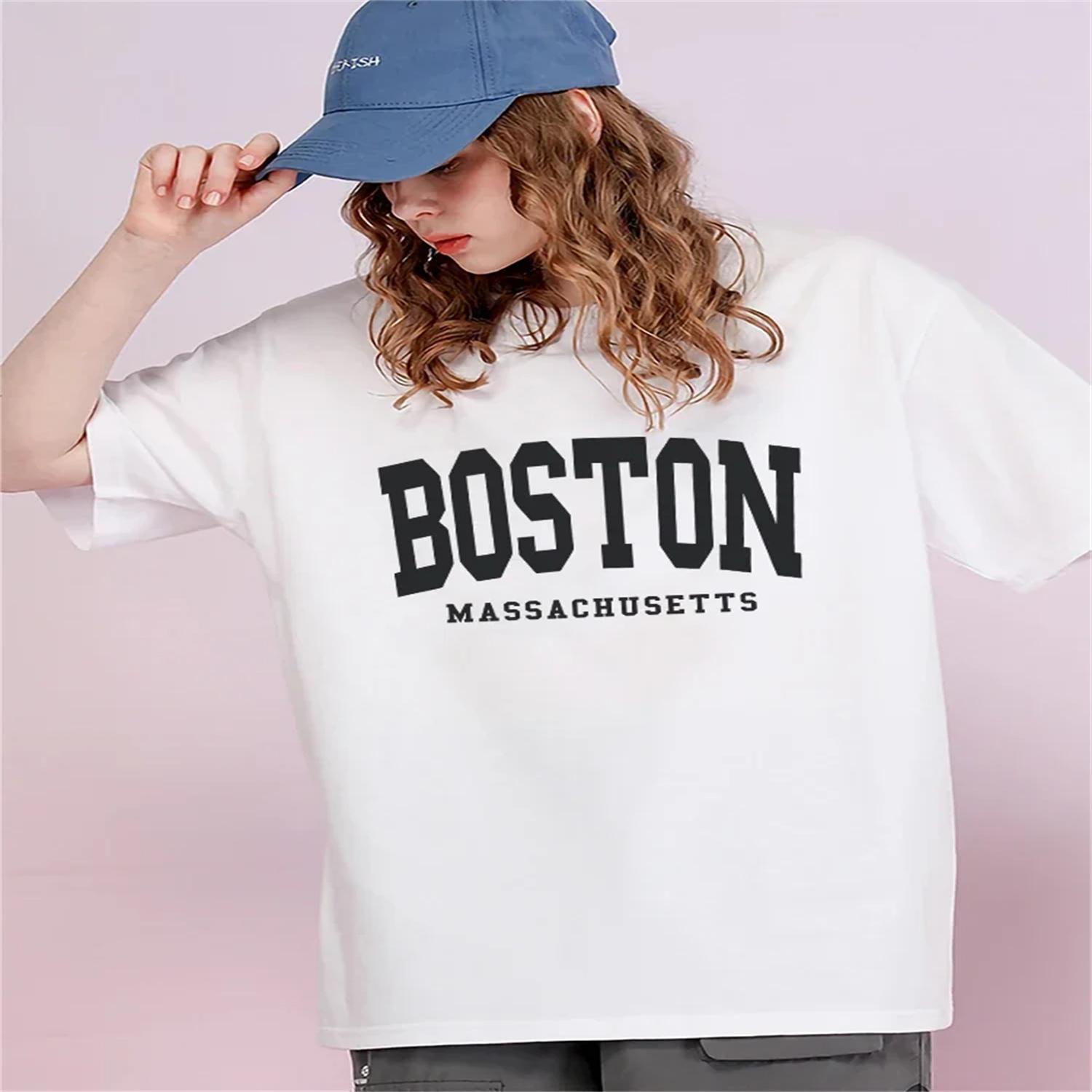 

Boston Miss Achusetts Simple Letter Printing Print Women T-Shirt Cotton Casual Short Sleeve Oversize Tops Tees Fashion Clothes XXXXXL білий