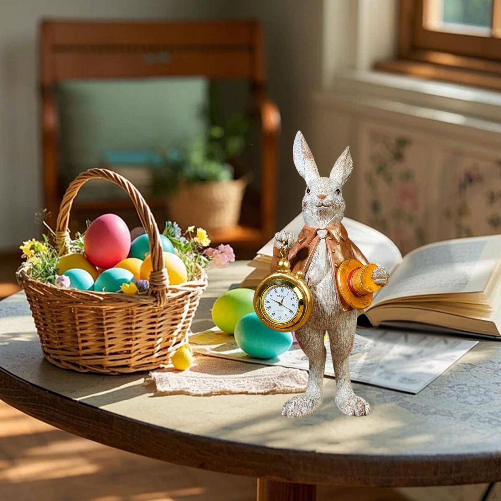 Статуя Часов Животное Карманные Часы Скульптура Настольное Украшение Декоративное Произведение Искусства Фигурка Кролика для оранжевый