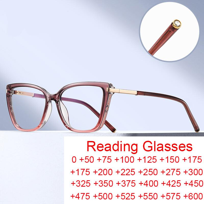 TR90 High Quality Reading Glasses For Women Fashion Square Gradient Eyeglasses Blue Light Filter Large Presbyopic Glasses
