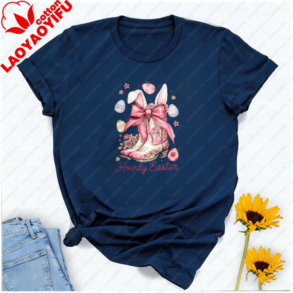 Howdy Easter Western Coquette Easter Bunny Cowgirl Aesthetic Retro Graphic T Shirts Oversized T Shirt Unisex Clothes Gothic Tops