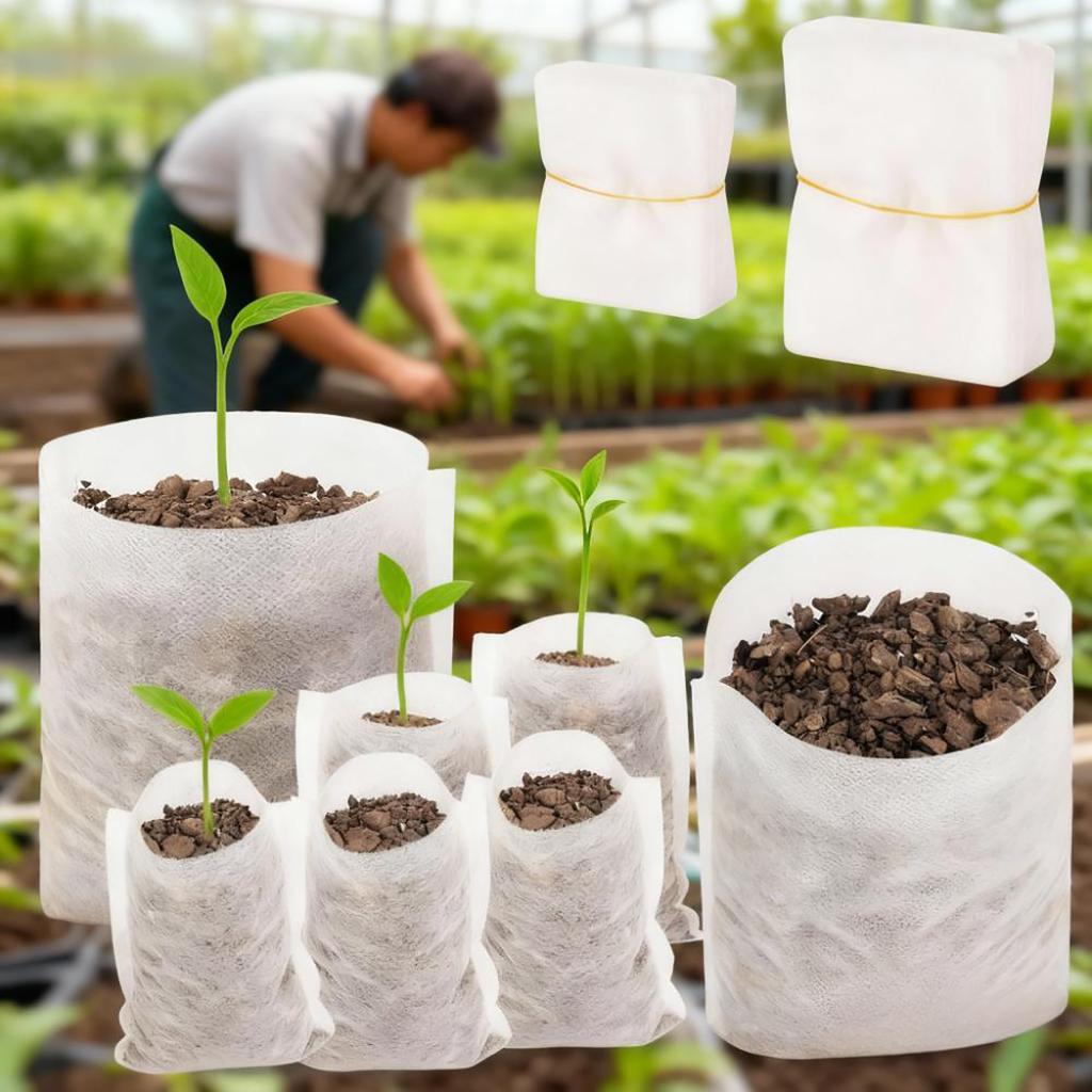 100Pcs Non Woven Nursery Bags Gardening Seedling Growing Bag Flower Plant Vegetable Seedling Cultivation Planter Ventilate Bags