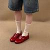Cowhide version~ Red leather shallow mouth Mary Jane shoes women's 2025 new versatile round head casual sports shoes single shoes