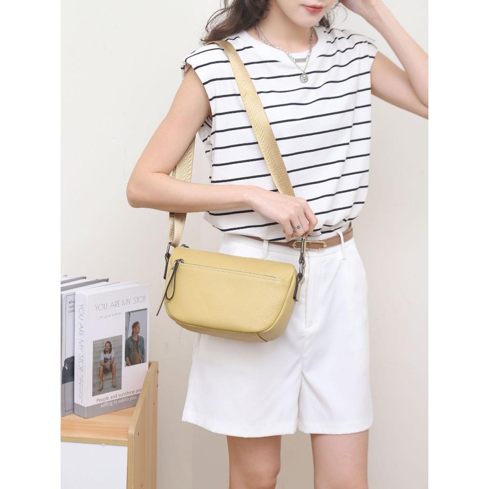 Cowhide Shoulder Women's Bag, Large Capacity Women's Fashion Simple Tote Bag Practical Commuter Bag Multi-zipper