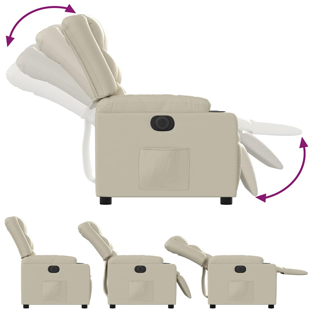 Electric Recliner Chair Cream Faux Leather