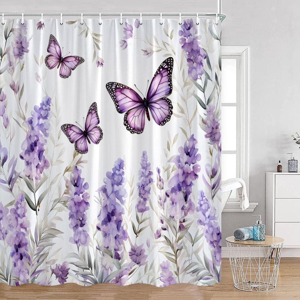 Colorful Butterfly Shower Curtains Flowers Blossom Floral Bathroom Curtain Polyester Fabric Bathtub Decor With Hooks For Home