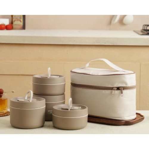 

Thermos Insulated Soup Lunch Box, Vacuum Insulated Lunch Set, Large Capacity 2-, 3-, or 4-Tier Lunch Box, Includes Dinnerware and Storage Bag, Stainle