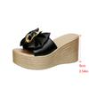 Fashion Aphixta Gold Sole 9cm Wedge Heels Slippers Bow Metal Decoration Mulers High Heels Platform Sandals Clog Shoe Slides Plus Size 43