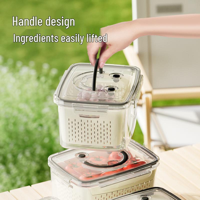 Outdoor Food-Grade Double-Layer Drain Basket & Storage Box for Vegetables & Fruits - Insect & Dust Proof, Fresh-Keeping for Refrigerator.