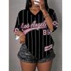 Damen Los Angeles NO.86 Print V-Ausschnitt Kurzarm T-Shirt Sommer Grafik T-Shirt Baseball Trikots Übergröße Sport T-Shirt