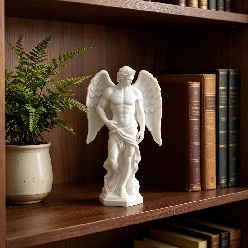 3D Printing White Resin Male Angel Sculpture Greek Style Winged Warrior Desktop Art Ornament