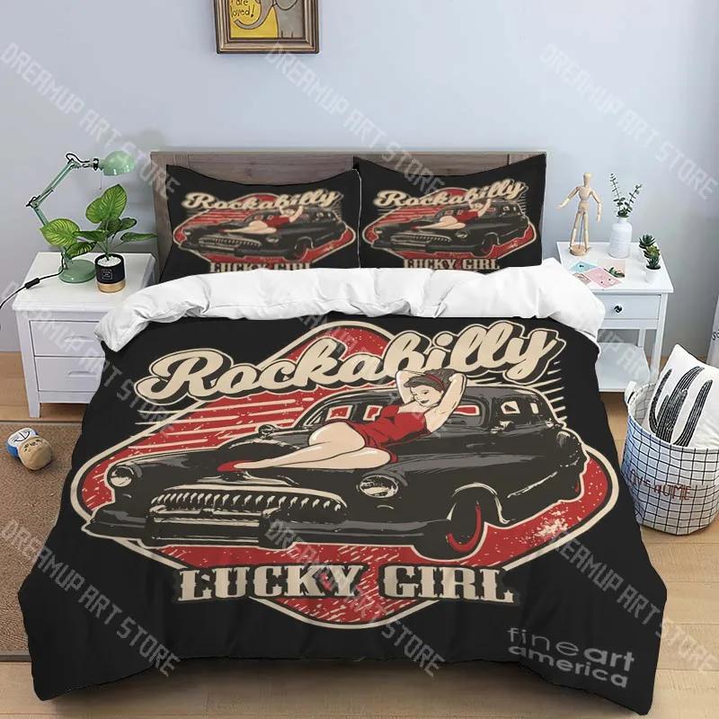 R-Retro rock hip hop music fashion trend print three piece set suitable for children or adults quilt cover pillowcase bedding